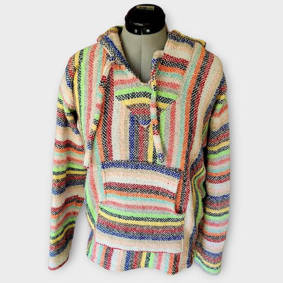 Artisan Baja Hoodie Womens L Jerga "Drug Rug" Pullover Multi-Colored Striped - Picture 1 of 6